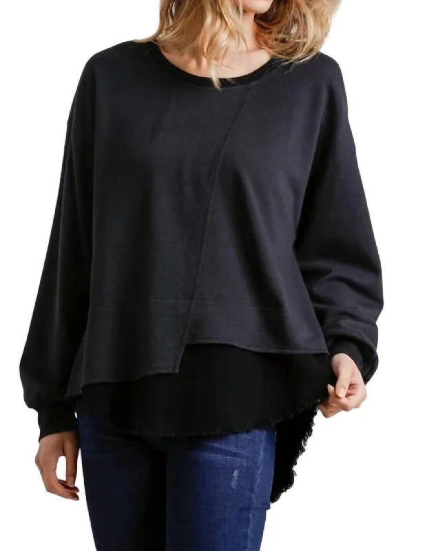 Season Sale Layered Frayed Hem Top In Black