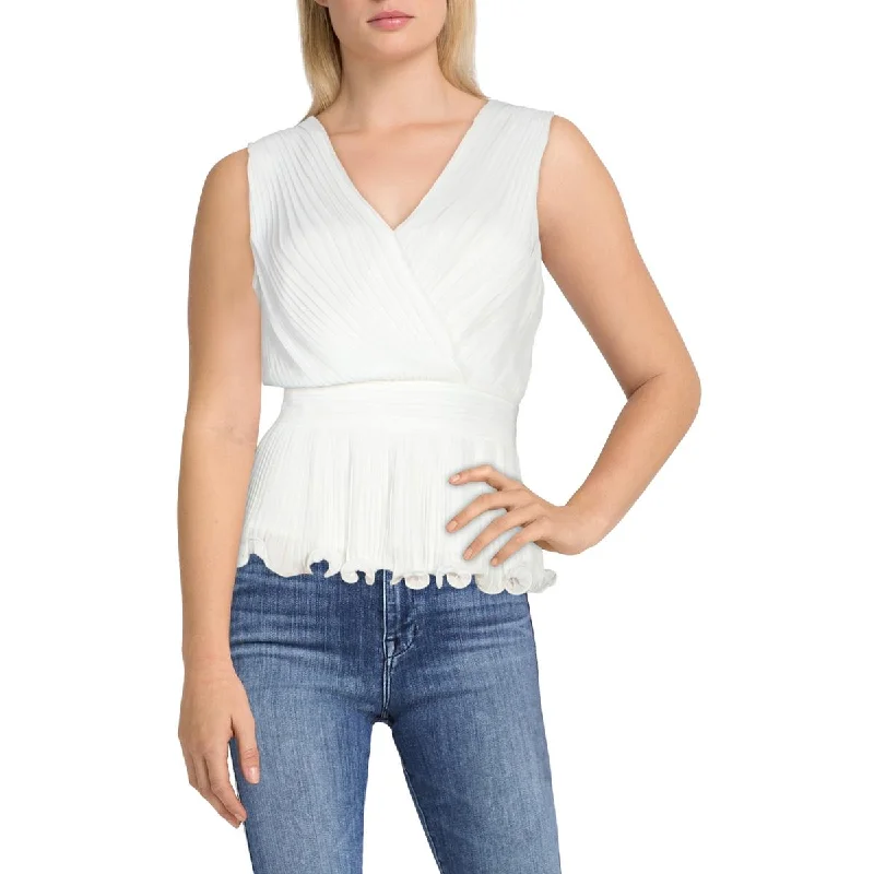 Feminine Luxe Style Sale Womens Ruffled Trim Hidden Side Zipper Peplum Top