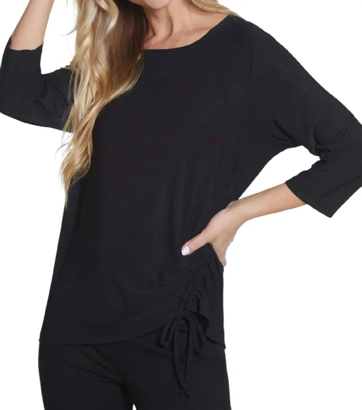 Style Redefined Front Drawstring Tie Top In Black