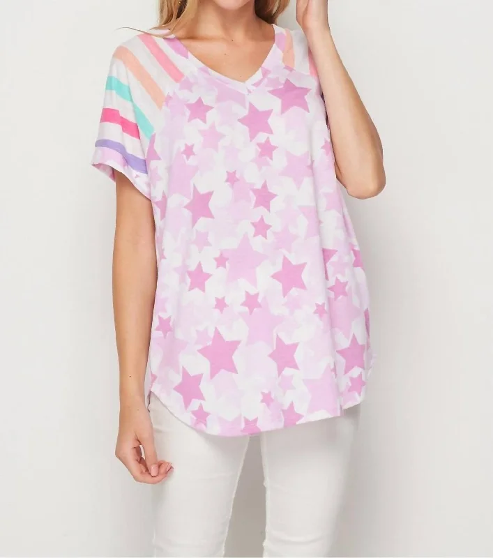 Fashionista Sale Stars & Stripes Raglan Top In Mauve