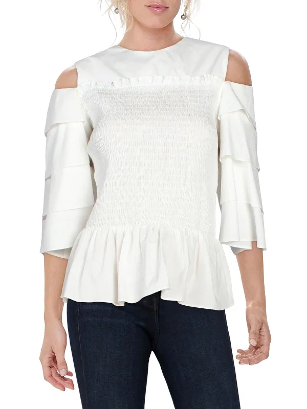 Seasonal Fashion Womens Ruffled Smocked Peplum Top