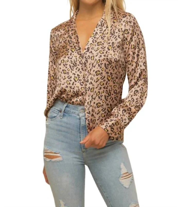 Fresh Fashion Discounts Leopard Print Satin Shirt In Pink