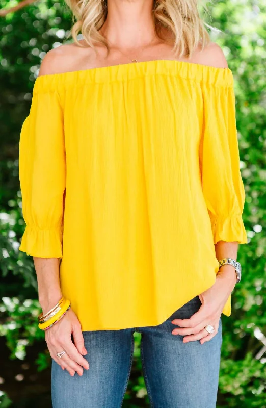 Budget Friendly Soak Up The Sun Peasant Top In Marigold