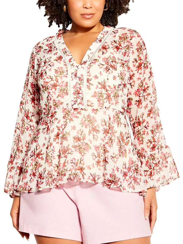 Must-Have Style Discounts Plus Jasmine Womens Floral Print Polyester Peasant Top