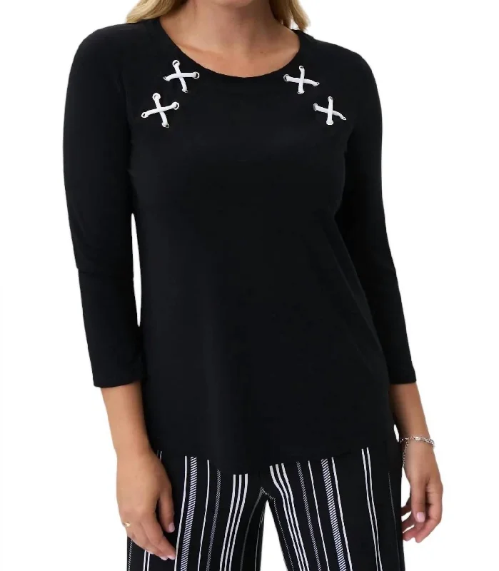 Modern Chic Discounts Three-Quarter Sleeve Top In Black/vanilla