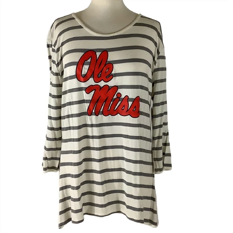 Retro Style Promotions Women's Ole Miss Stay A While Top In White/grey