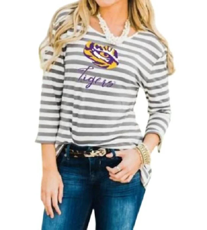 Daring Fashion Promotions Lsu Stay A While Top In White/grey