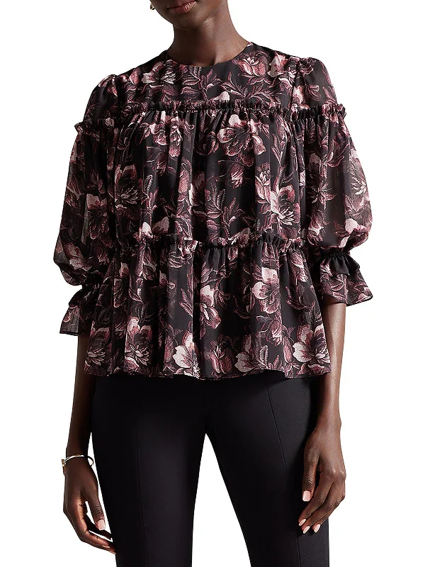 Laid-Back Fashion Offers Womens Ruffled Tie Neck Peplum Top