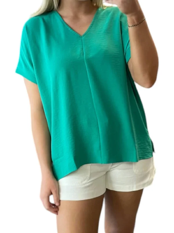 Modern Fashion Sale V-Neck Woven Top In Paris Green