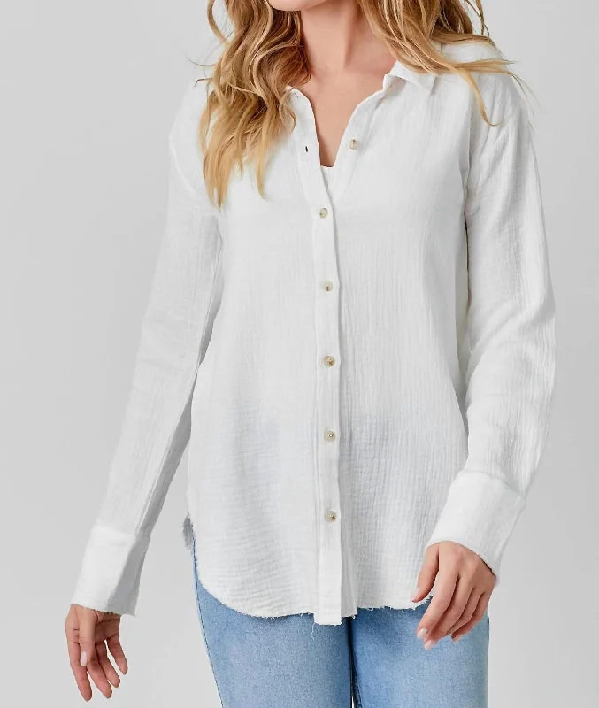 Latest Trends Frayed Bottom Washed Shirt In White