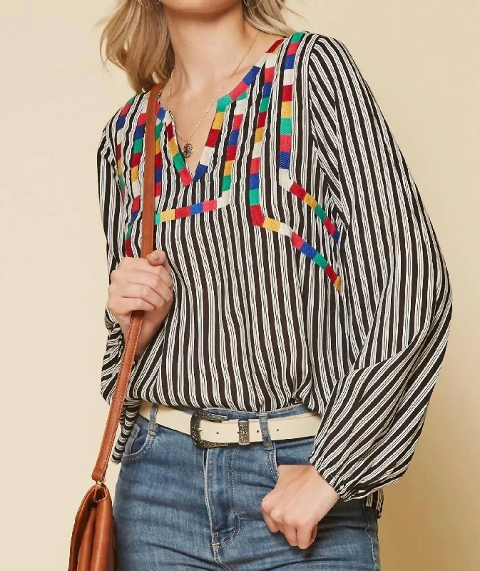 Style Upgrade Art Deco Embroidered Top In Multi