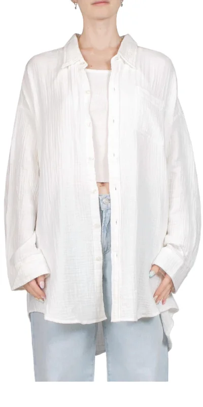 Chic Style, Always In Vogue Crinkle Cotton Button Front Shirt In Ecru