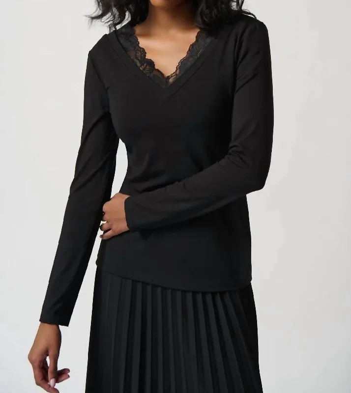 Browse Our Top Products Jersey And Lace Fitted Top In Black