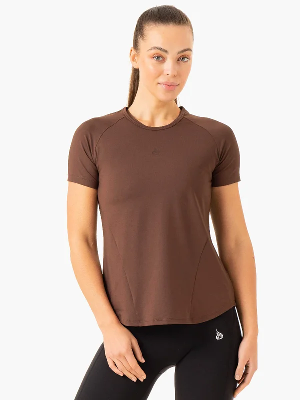 Women's Workout Clothing Clearance Event Level Up Training T-Shirt - Chocolate