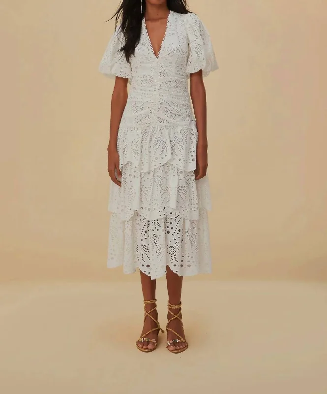 Women's Transitional Garments Weekend Exclusive Cotton Eyelet Puff Sleeve Midi Dress In White