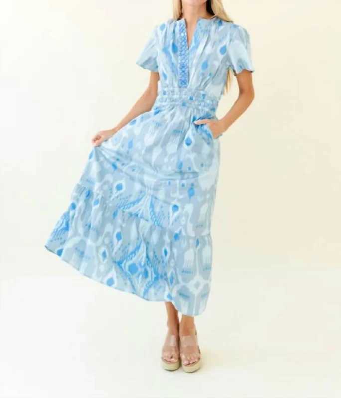 Women's Fashionable Clothing Sets Flirty Fashion Discounts Eloise Dress In Blue Ikat