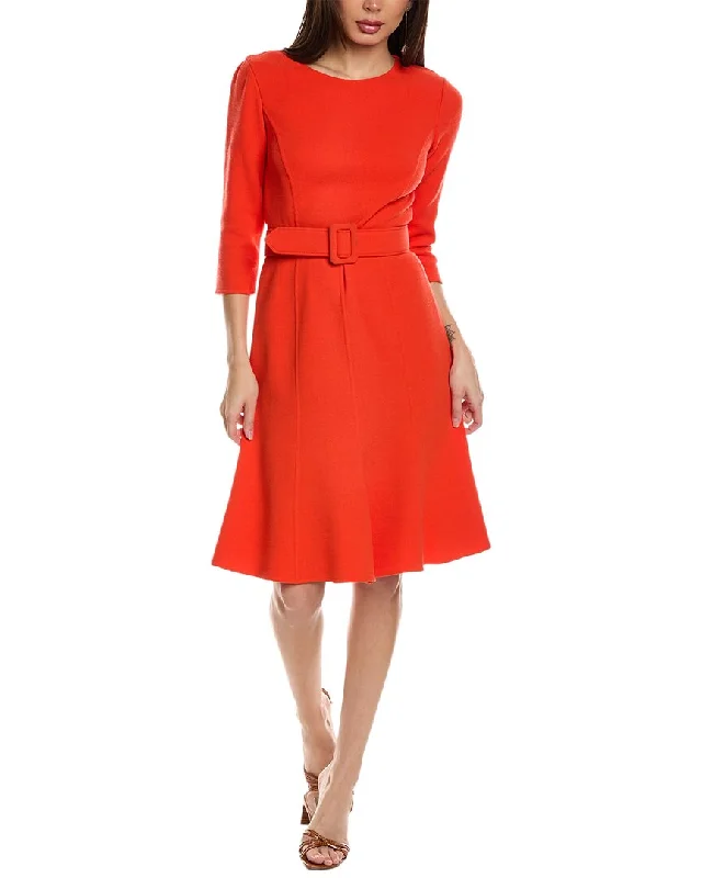 Affordable Fashion Clothing For Women Forward Trendsetter Oscar de la Renta Belted Wool-Blend Flare Dress