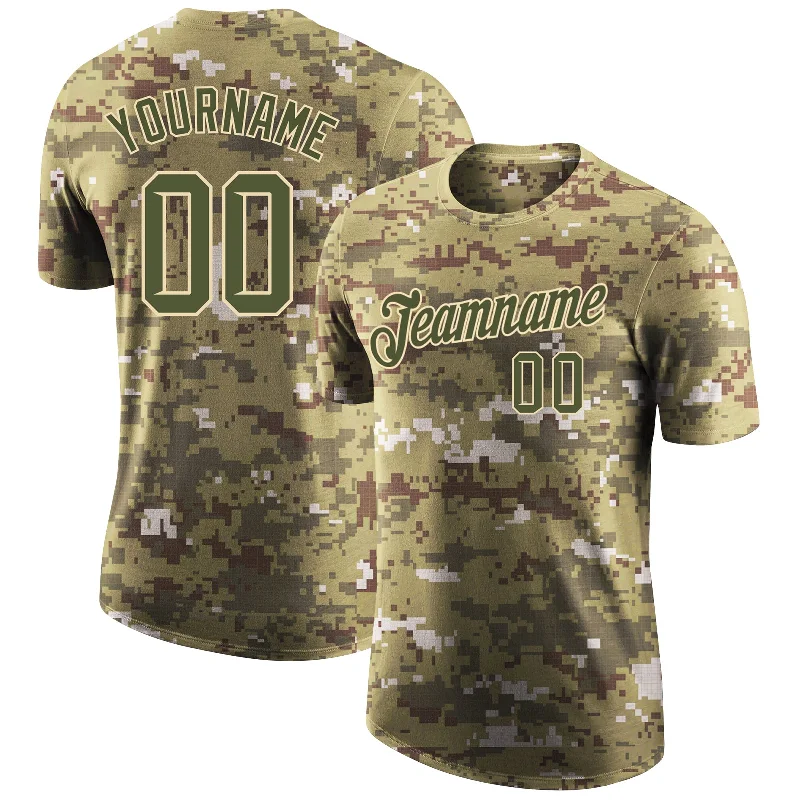 Contemporary Gender-Free Clothing Styles Romantic Chic Deals Custom Camo Olive-Cream Performance Salute To Service T-Shirt