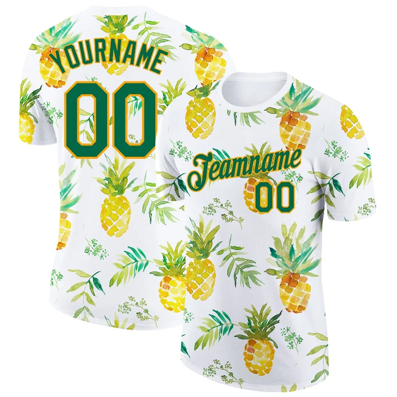 Comfortable Gender-Free Fashion Choices Fashionista Favorites Custom White Kelly Green-Gold 3D Pattern Design Pineapples Performance T-Shirt