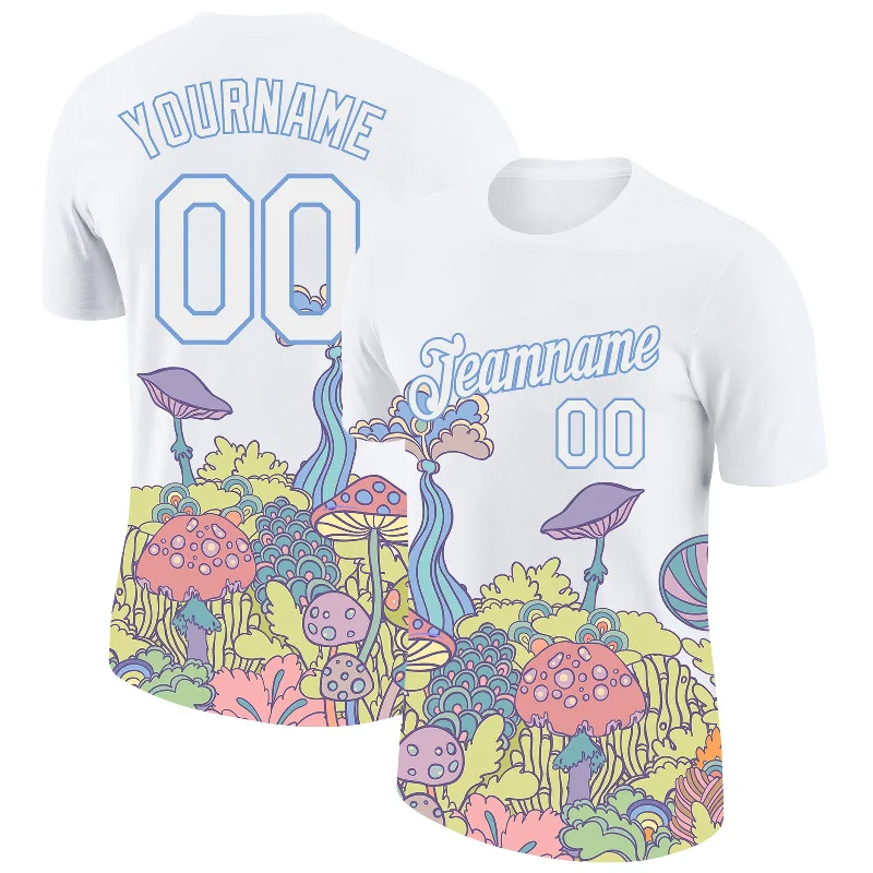 Urban Unisex Fashion Outfits Mega Sale Custom White Light Blue 3D Pattern Design Colorful Flowers And Mushrooms Psychedelic Hallucination Performance T-Shirt