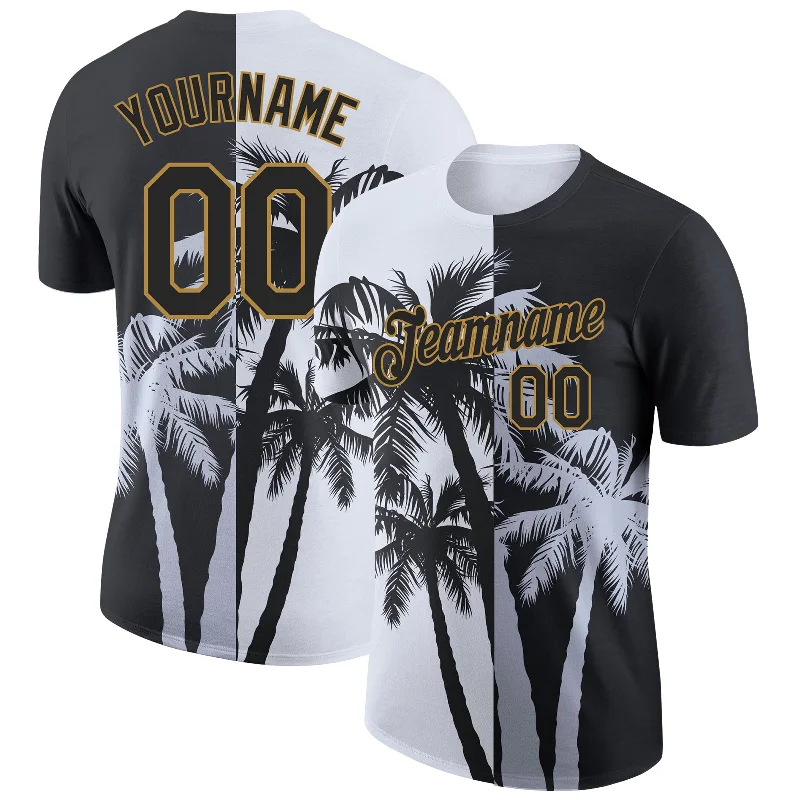 Urban-Inspired Unisex Fashion Pieces Summer Deals Custom White Black-Old Gold 3D Pattern Design Hawaii Coconut Trees Performance T-Shirt