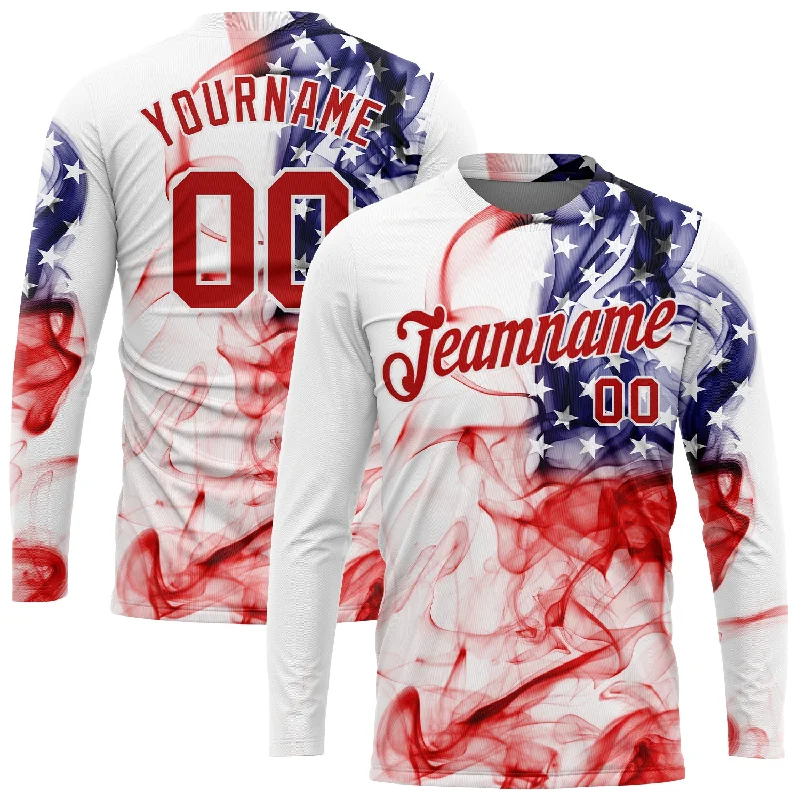 Gender-Neutral Trendy Clothing Styles Shop The Hottest Deals Custom White Red-Royal American Flag Fashion 3D Long Sleeve Performance T-Shirt