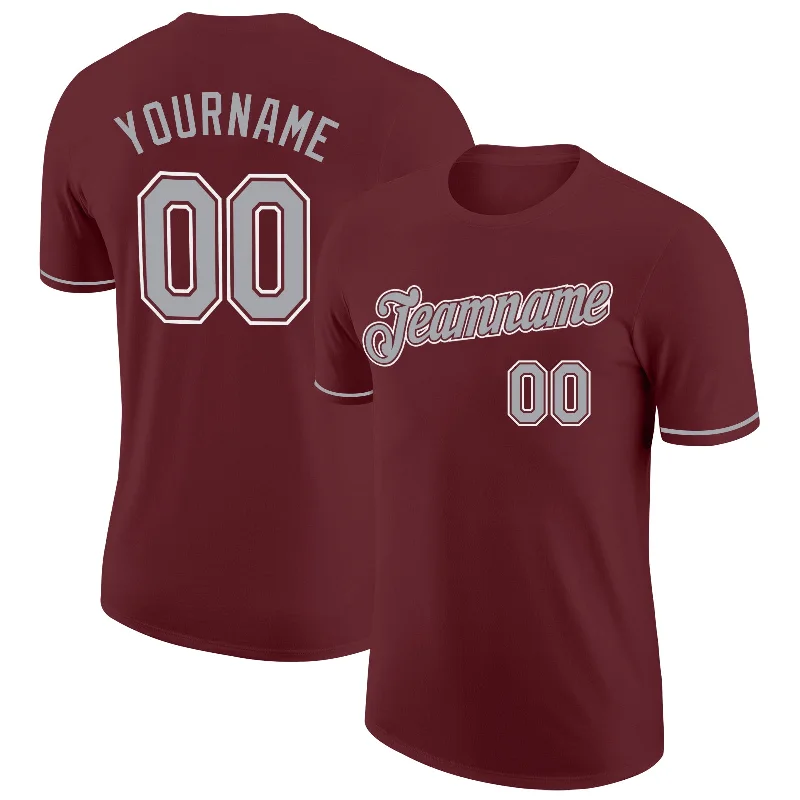 Elegant And Minimal Gender-Free Clothing Trendy Pulse Custom Burgundy Gray-White Performance T-Shirt