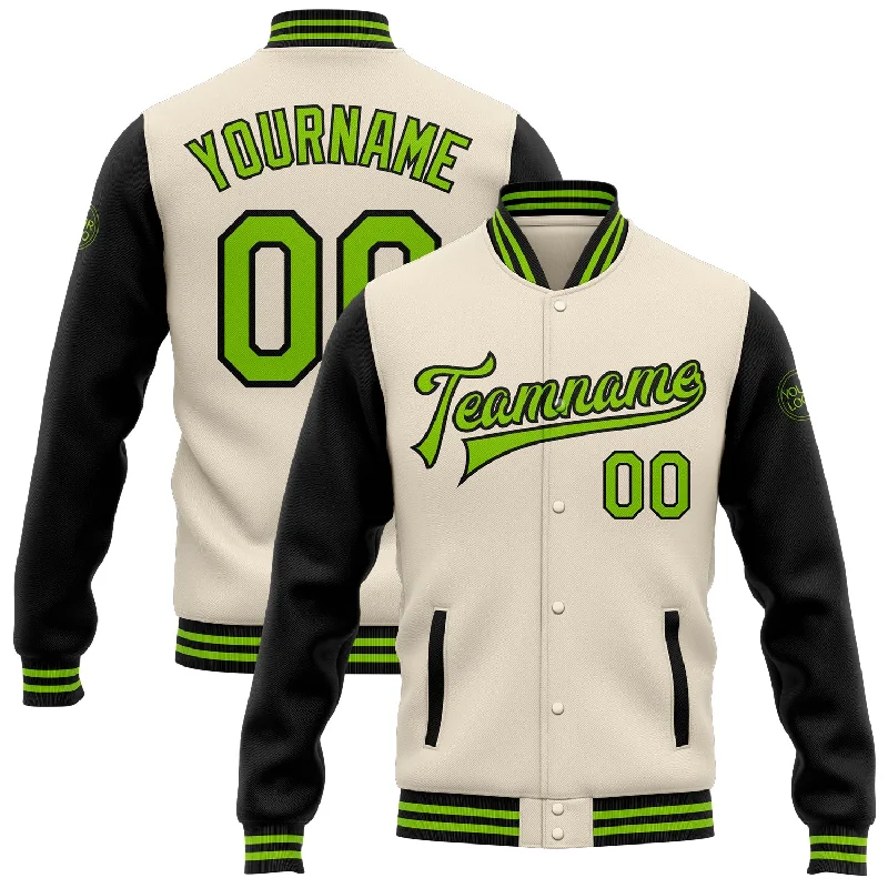 Relaxed-Fit Unisex Clothing Options Special Offer For You Custom Cream Neon Green-Black Bomber Full-Snap Varsity Letterman Two Tone Jacket