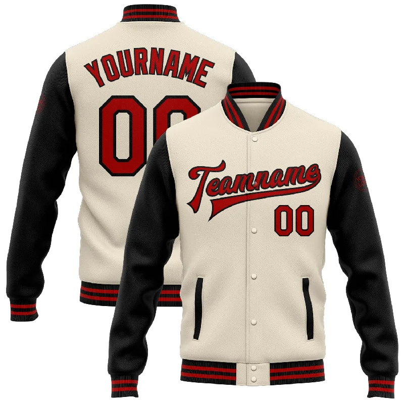 Functional And Stylish Unisex Outerwear Snag Fabulous Fashion Bargains Custom Cream Red-Black Bomber Full-Snap Varsity Letterman Two Tone Jacket