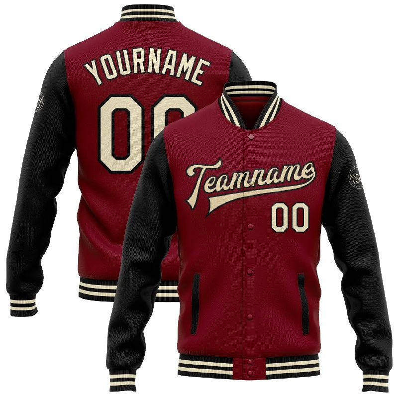 Casual And Trendy Unisex Fashion Staples Stylish Deals Custom Crimson Cream-Black Bomber Full-Snap Varsity Letterman Two Tone Jacket