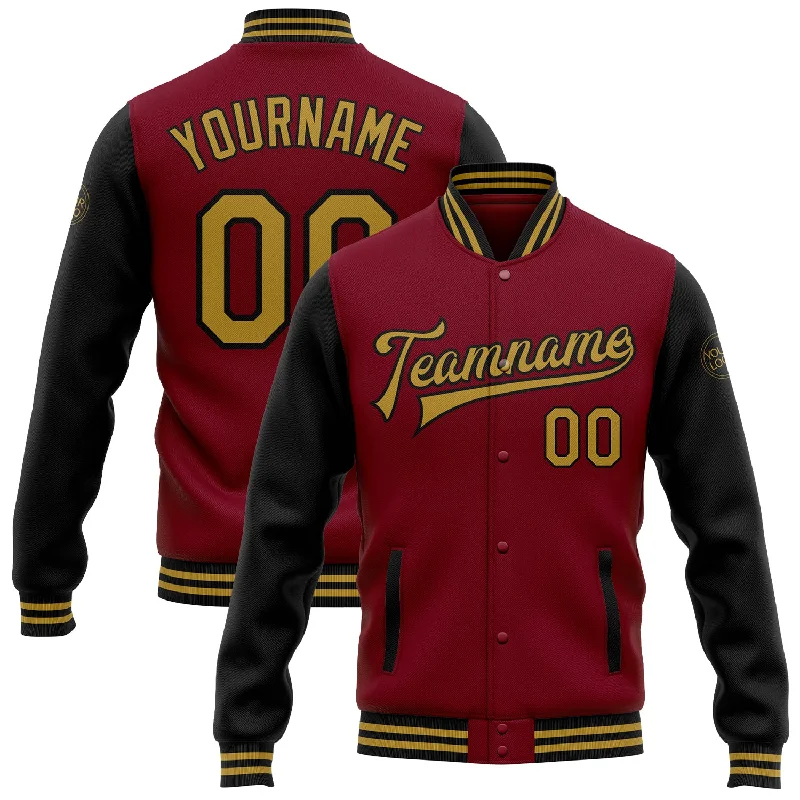 Oversized Unisex Apparel For Effortless Style Save Big Custom Crimson Old Gold-Black Bomber Full-Snap Varsity Letterman Two Tone Jacket