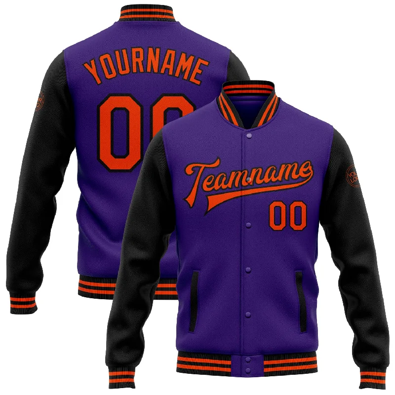 Minimalist Unisex Wardrobe Must-Haves Trendy Fashion Sale Custom Purple Orange-Black Bomber Full-Snap Varsity Letterman Two Tone Jacket