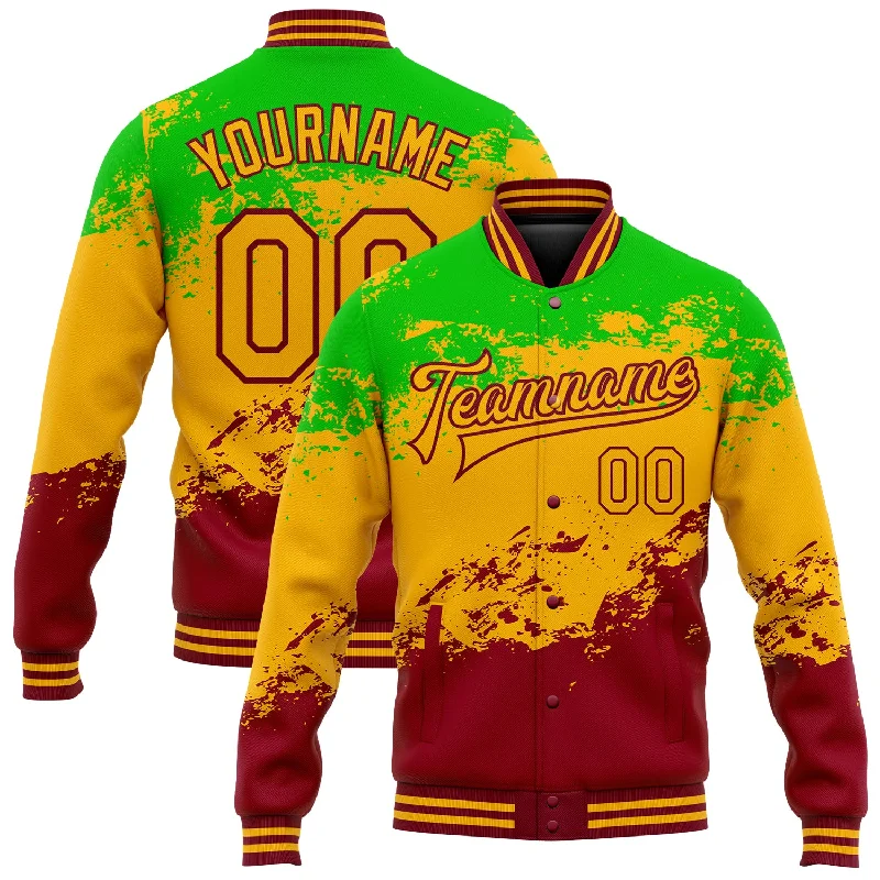 Sleek And Comfortable Unisex Wear Huge Price Cut Custom Green Gold-Crimson Black History Month 3D Pattern Design Bomber Full-Snap Varsity Letterman Jacket