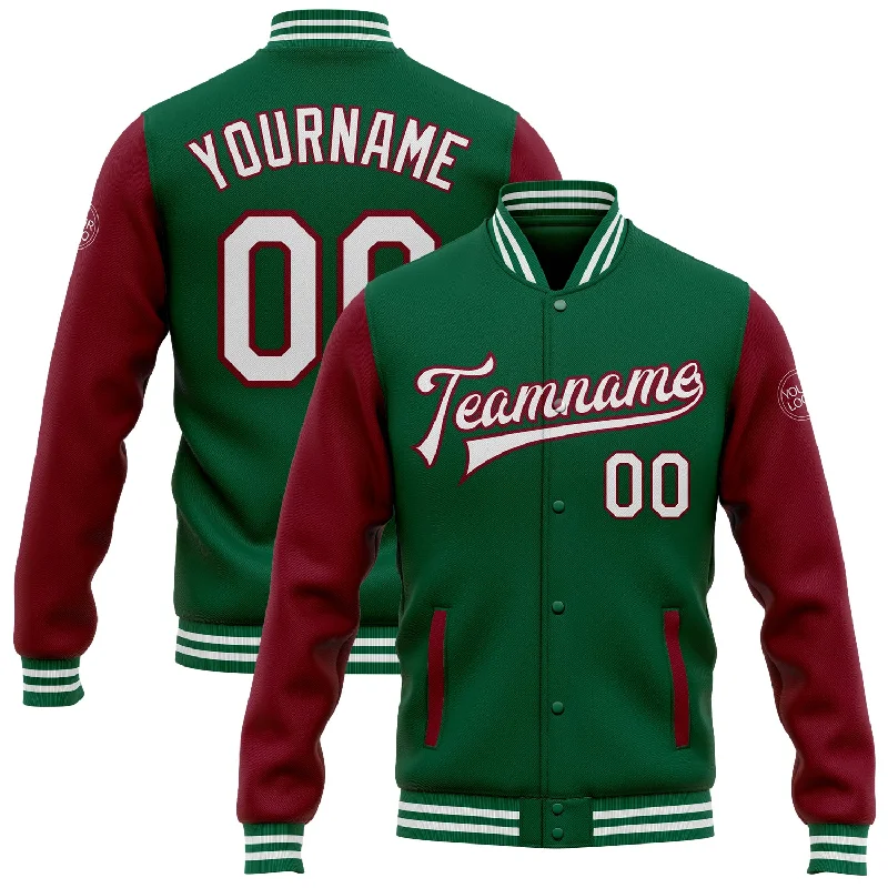 Casual Yet Sophisticated Unisex Fashion Timeless Elegance Redefined Custom Kelly Green White-Crimson Bomber Full-Snap Varsity Letterman Two Tone Jacket