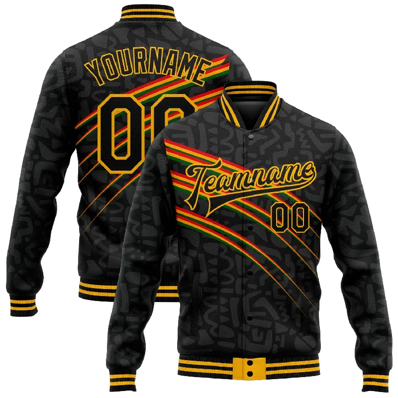 Urban-Inspired Unisex Fashion Trends Additional Time-Limited Offers Custom Black Gold Black History Month 3D Pattern Design Bomber Full-Snap Varsity Letterman Jacket