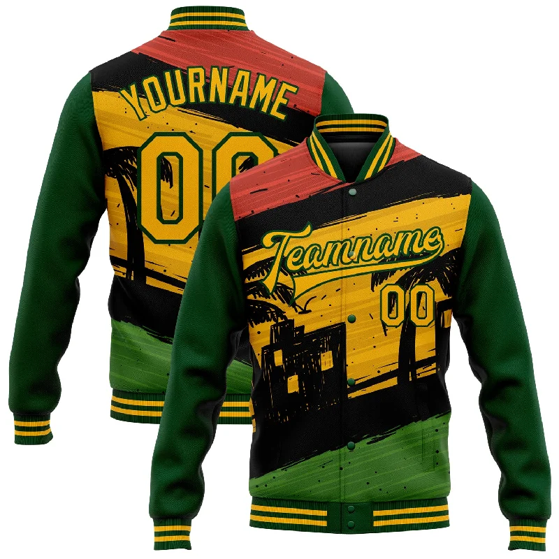 Oversized Unisex Apparel For Effortless Style Limited Stock Custom Black Gold-Green Black History Month 3D Pattern Design Bomber Full-Snap Varsity Letterman Jacket