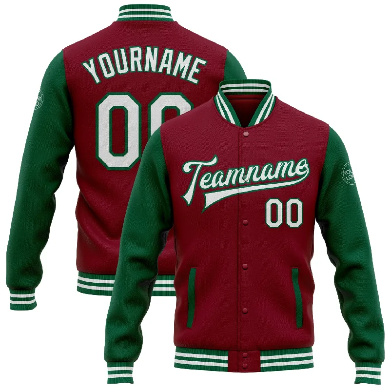 Relaxed-Fit Unisex Clothing Options Get The Latest Trends Custom Crimson White-Kelly Green Bomber Full-Snap Varsity Letterman Two Tone Jacket