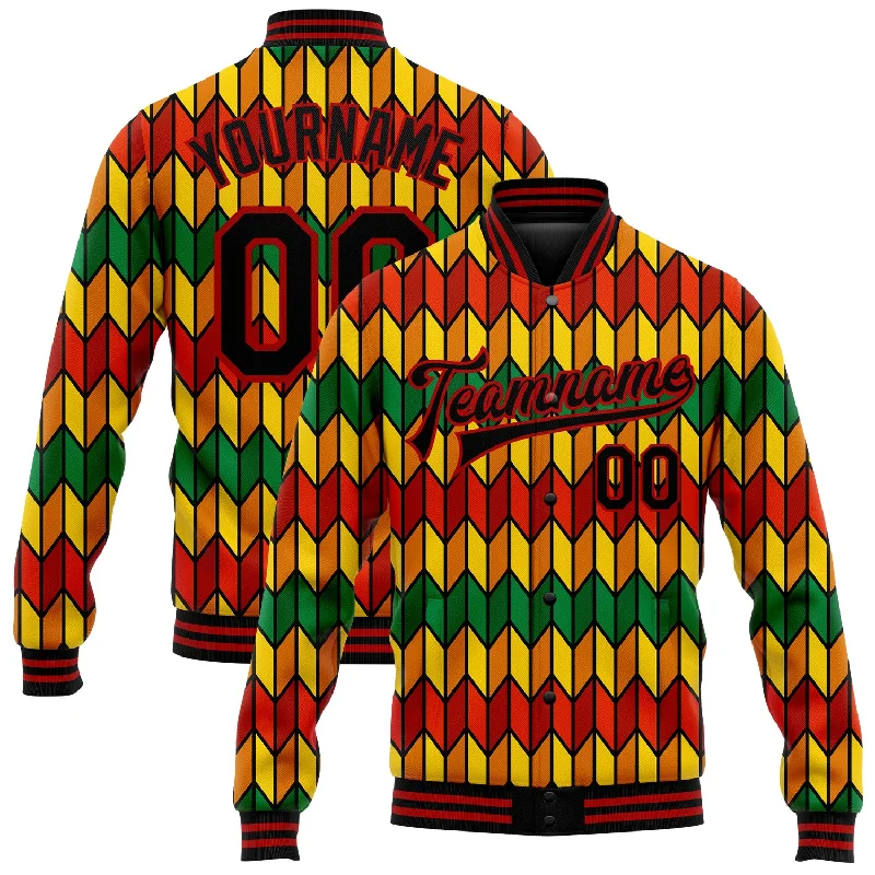 Urban-Inspired Unisex Fashion Pieces Discount Extravaganza Custom Red Black Kelly Green-Gold Black History Month 3D Pattern Design Bomber Full-Snap Varsity Letterman Jacket