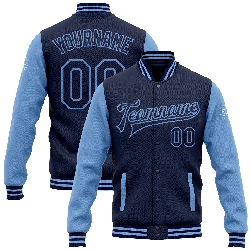 Oversized Unisex Apparel For Effortless Style Classic Chic Deals Custom Navy Light Blue Bomber Full-Snap Varsity Letterman Two Tone Jacket