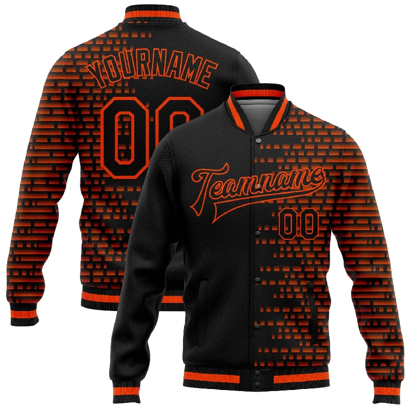 Minimalist Unisex Fashion Must-Haves Classic Elegance Sales Custom Black Orange Halftone 3D Pattern Design Bomber Full-Snap Varsity Letterman Jacket