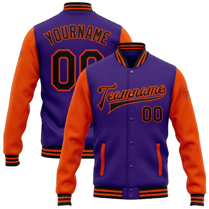 Gender-Neutral Clothing Styles Sophisticated Street Style Offers Custom Purple Black-Orange Bomber Full-Snap Varsity Letterman Two Tone Jacket