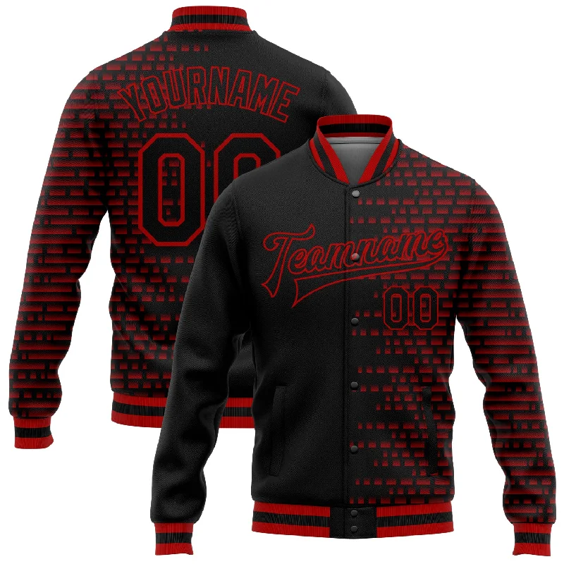 Unisex Casual Wear For All Seasons Affordable Luxury Fashion Custom Black Red Halftone 3D Pattern Design Bomber Full-Snap Varsity Letterman Jacket