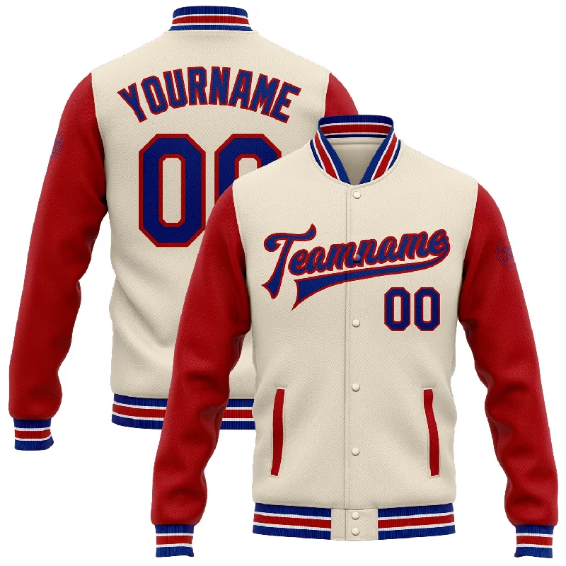 Gender-Neutral Clothing Styles Flash Sale Now Custom Cream Royal-Red Bomber Full-Snap Varsity Letterman Two Tone Jacket