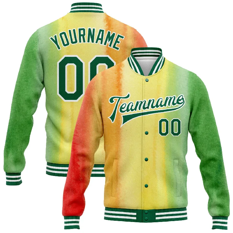 Relaxed-Fit Unisex Fashion For All-Day Comfort Discover Promotions Custom Gold Kelly Green-Red Black History Month 3D Pattern Design Bomber Full-Snap Varsity Letterman Jacket