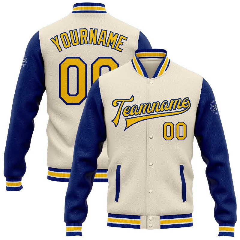 Lightweight And Breathable Unisex Wear Unleash Your Style Custom Cream Yellow-Royal Bomber Full-Snap Varsity Letterman Two Tone Jacket