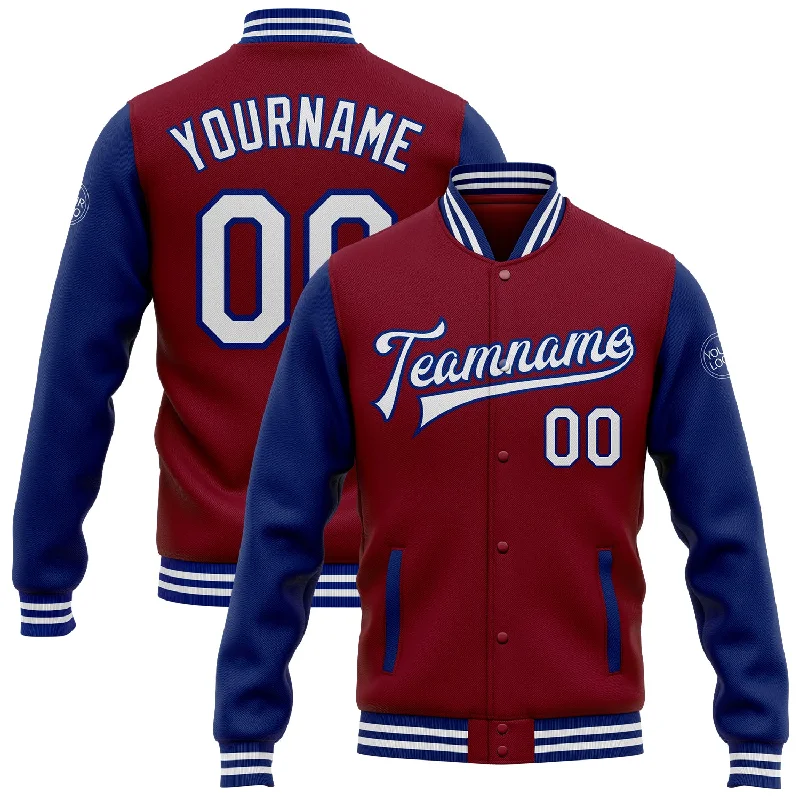 Urban-Inspired Unisex Fashion Pieces Best-Sellers Custom Crimson White-Royal Bomber Full-Snap Varsity Letterman Two Tone Jacket