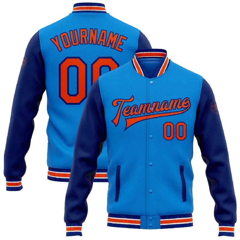 Comfortable And Stylish Unisex Outfits Premium Style Offers Custom Powder Blue Orange-Royal Bomber Full-Snap Varsity Letterman Two Tone Jacket