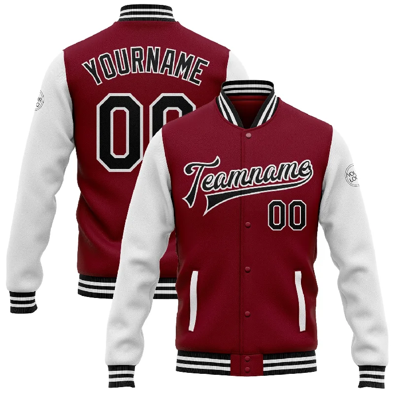 Oversized Unisex Fashion Pieces Limited-Time Offer Custom Crimson Black-White Bomber Full-Snap Varsity Letterman Two Tone Jacket