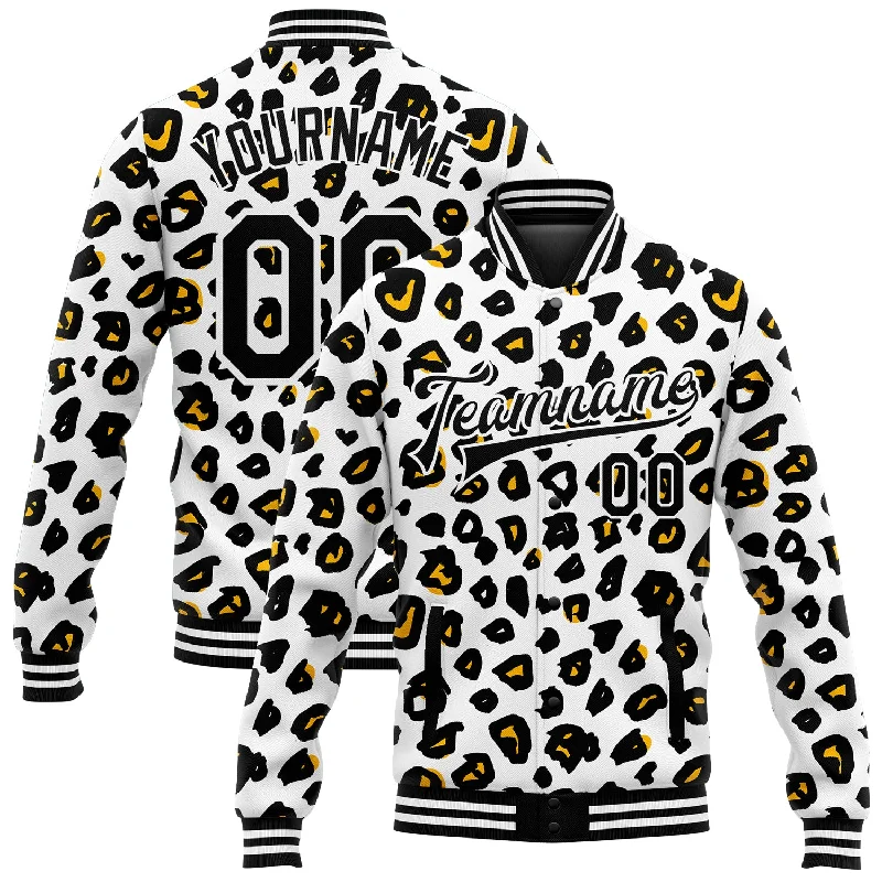 Stylish Unisex Outfit Ideas Urban Elegance Deals Custom White Black Leopard Print 3D Pattern Design Bomber Full-Snap Varsity Letterman Jacket