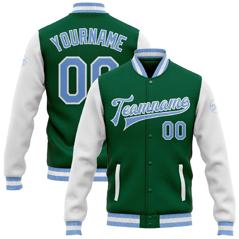 Minimalist Unisex Fashion Must-Haves Chic Styles Custom Kelly Green Light Blue-White Bomber Full-Snap Varsity Letterman Two Tone Jacket